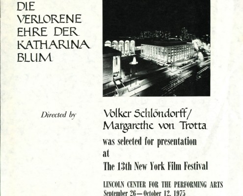DIE VERLORENE EHRE DER KATHARINA BLUM // Preise und Veranstaltungen / Urkunde 13. New York Film Festival